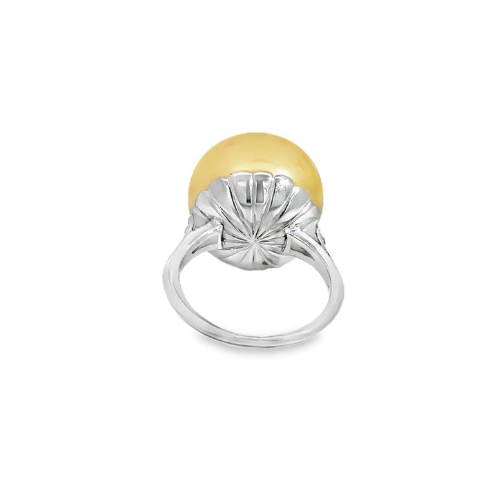 16MM Golden Pearl & Diamond 14K White Gold Ring