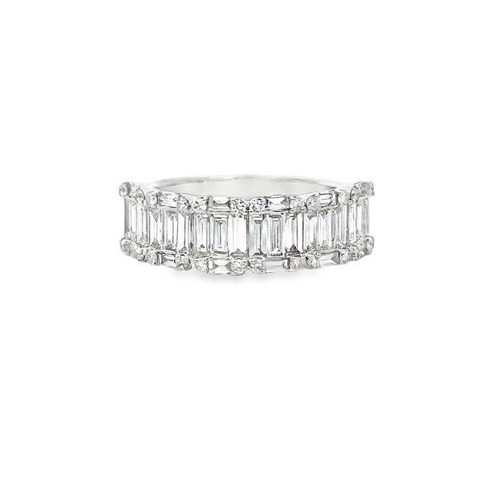 1.21 CTW Diamond Baguette and Round Wide Band Ring in 14K White Gold