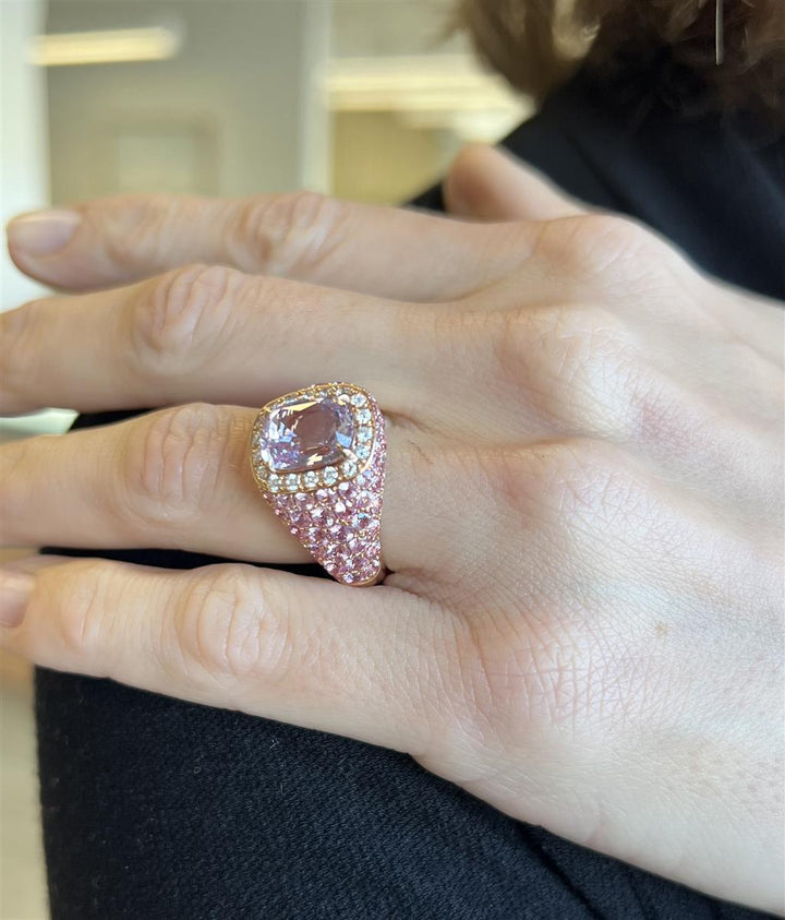 Robert Procop 4.53 CT Purple Pink Sapphire 4.73 CTW Round Pink Sapphire 18K Rose Gold Celebration Ring