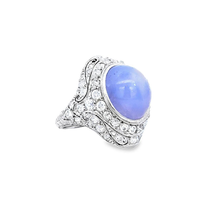 20.00 CT Star Sapphire and Diamond Art Deco Platinum Ring