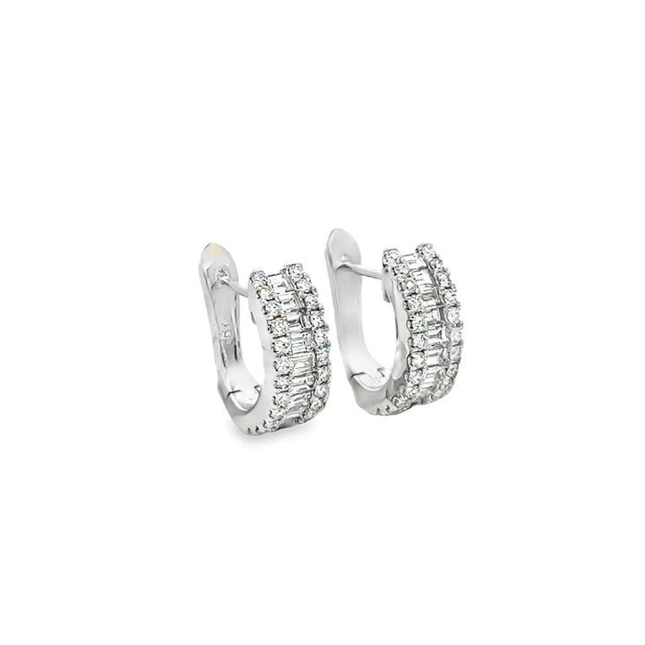 0.84 CTW Baguette & Round Diamond 14K White Gold Hoop Earrings