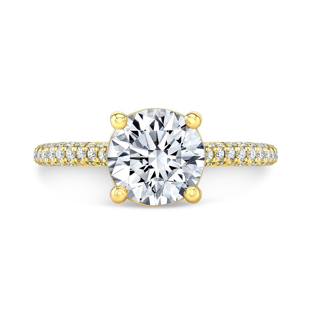 Hidden Halo Semi-Mount Diamond 18K Yellow Gold 3-Sided Shank Pave Engagement Ring