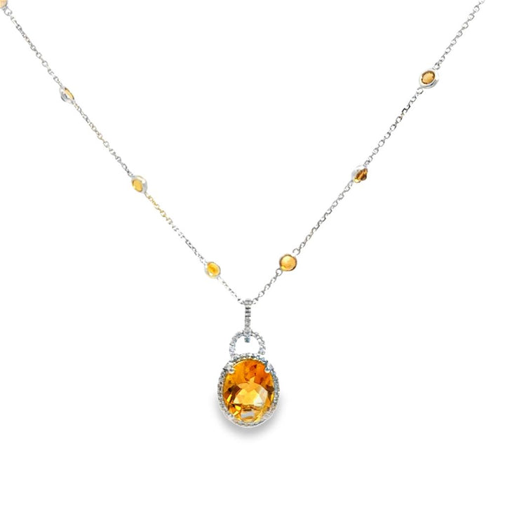 Oval Citrine & 0.15 CTW Diamond Pendant Necklace in 14K White Gold – Citrine-by-the-Inch Chain