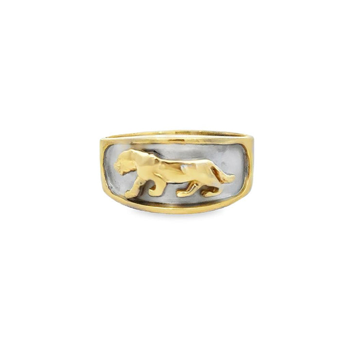 14K Two-Tone Yellow and White Gold Lion Ring