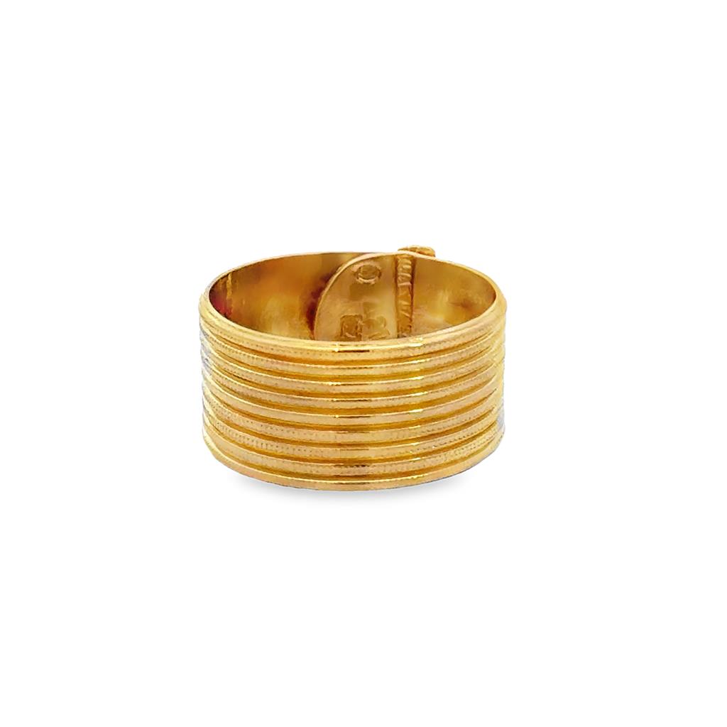18K & 22K Yellow Gold 9.5mm Ribbed Texture Band Ring