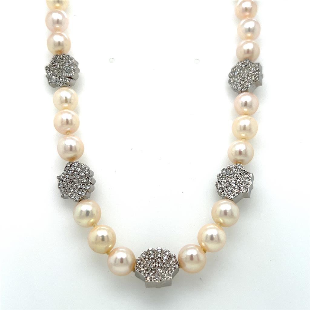 3.80ct Diamond Sea Shell Pearl Strand Necklace