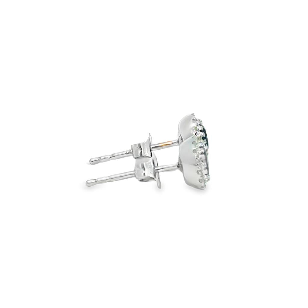 0.68 CTW Sapphire & 0.10 CTW Diamond 14K White Gold Round Halo Stud Earrings