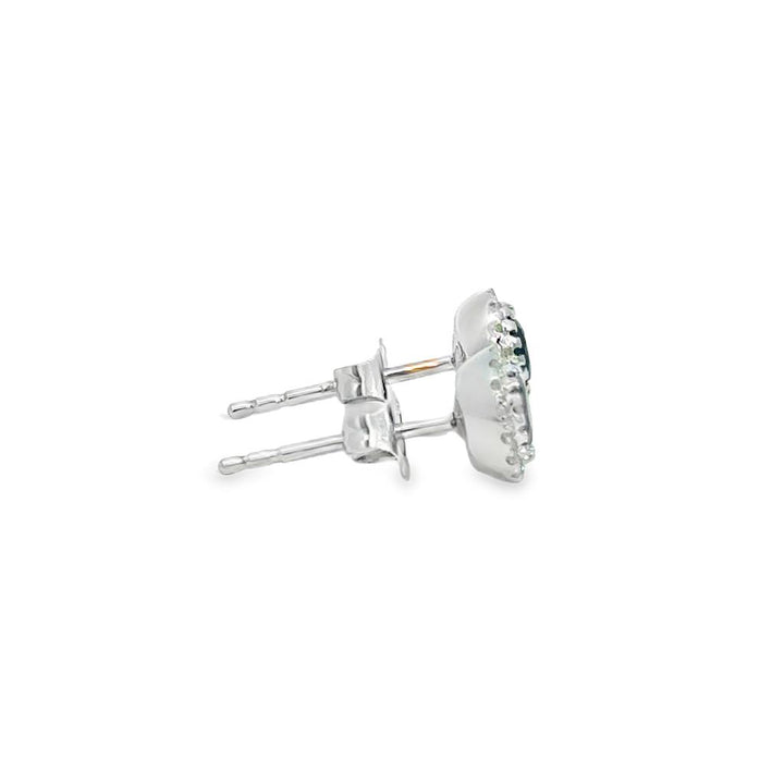 0.68 CTW Sapphire & 0.10 CTW Diamond 14K White Gold Round Halo Stud Earrings