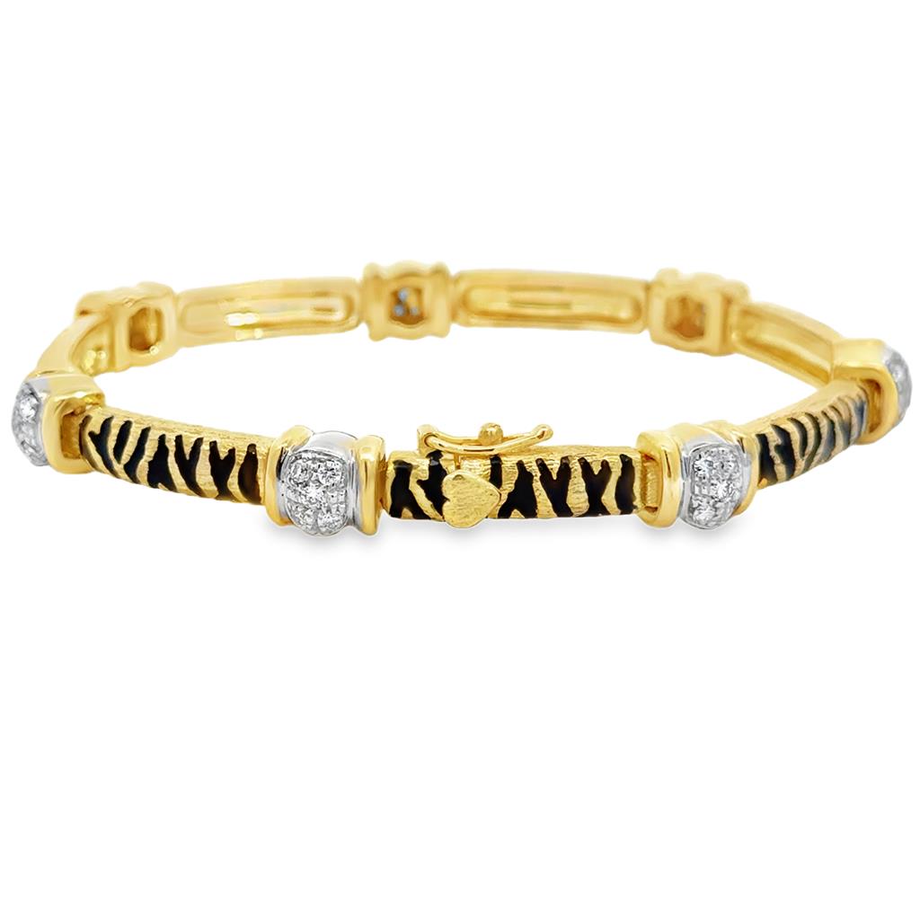 Sal Praschnik 0.78 CTW Diamond 18K Yellow Gold Tiger Enamel Bracelet