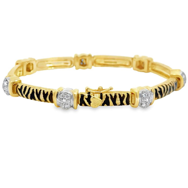 Sal Praschnik 0.78 CTW Diamond 18K Yellow Gold Tiger Enamel Bracelet