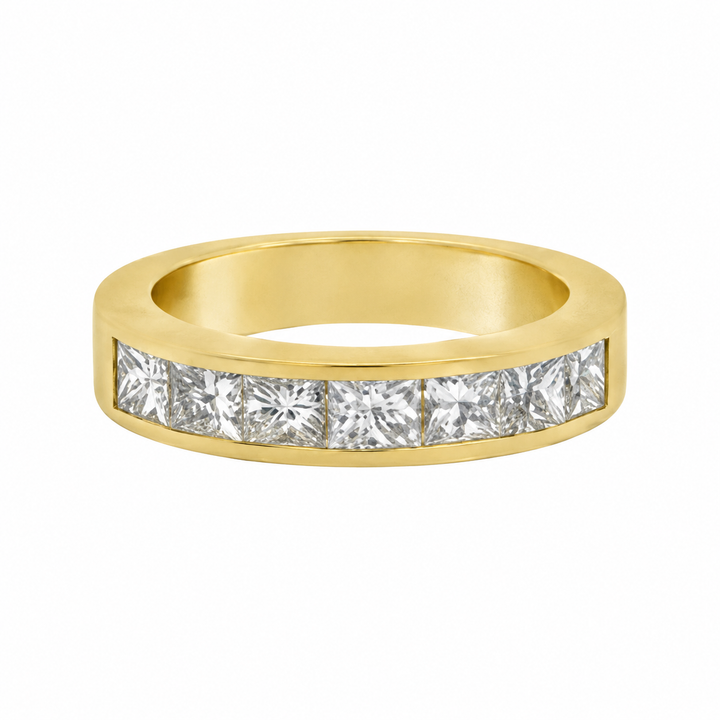 1.53 CTW Princess Cut Diamond Band – 18K Yellow Gold, 4.5mm
