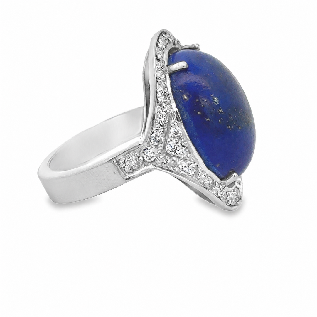 0.45 CTW Diamond &amp; Lapis 14K White Gold Halo Ring