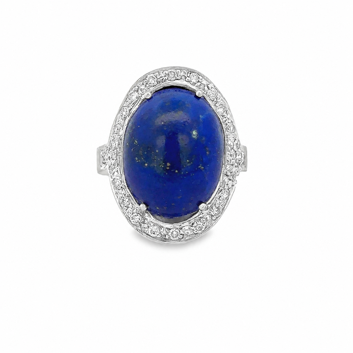 0.45 CTW Diamond &amp; Lapis 14K White Gold Halo Ring