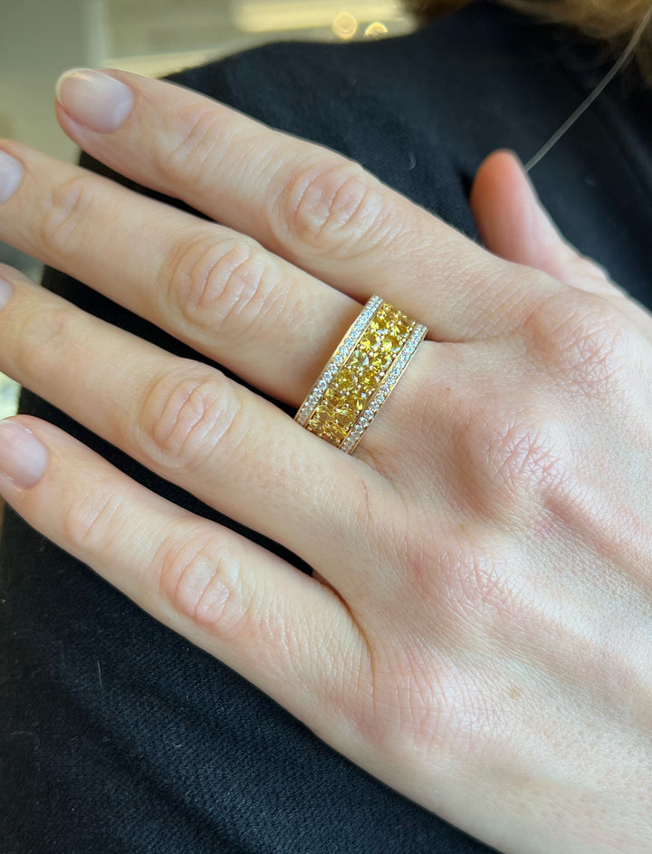 Robert Procop American Glamour 4.73 CTW Yellow Sapphire 0.96 CTW Round Diamond 18K Gold Ring