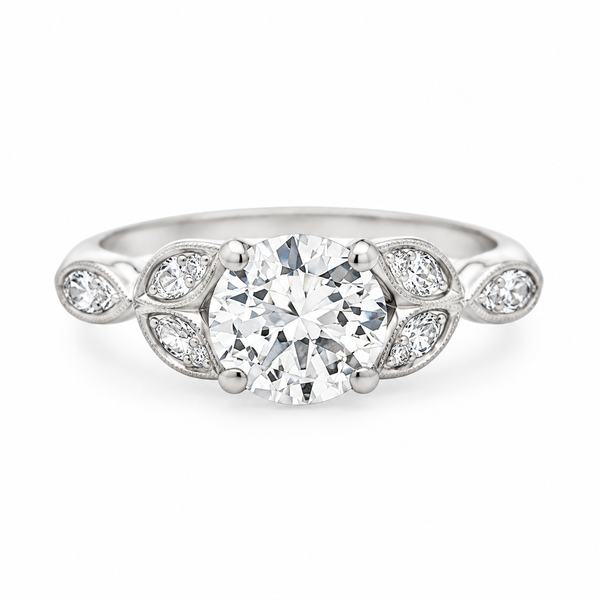 1.47 CT Diamond Platinum Vintage Engagement Ring