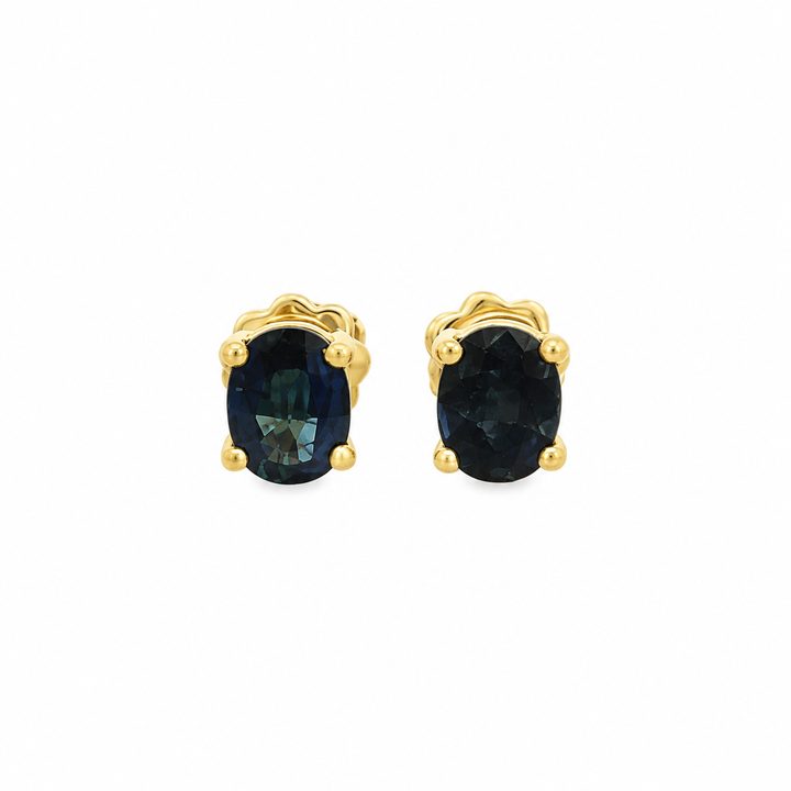 18K Yellow Gold 6 x 4.5mm Oval Sapphire Stud Earrings