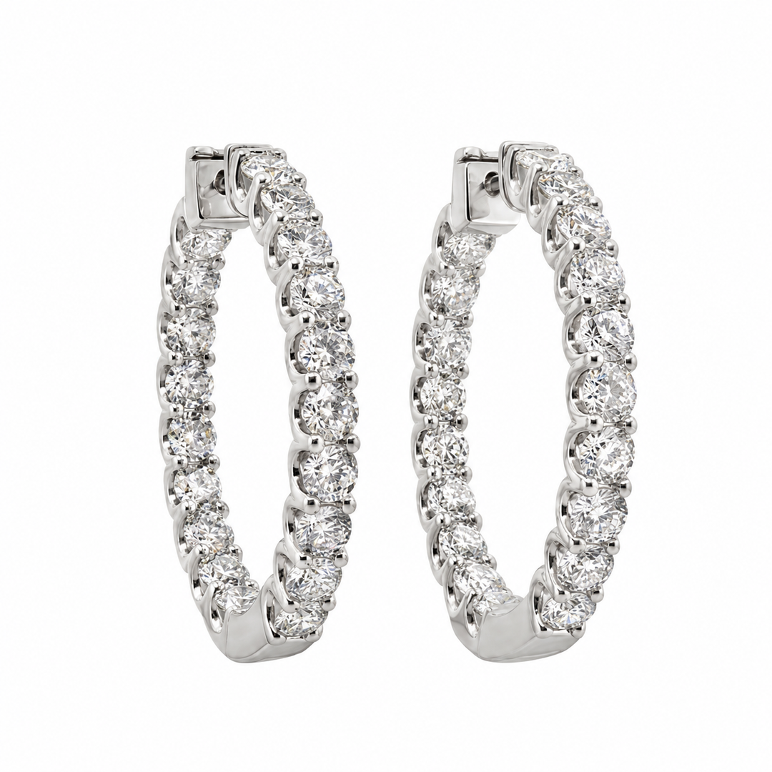 9.95 CTW Inside Out Round Brilliant Diamond Hoop Earrings in 14K White Gold