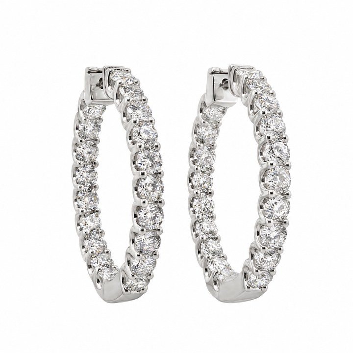 9.95 CTW Inside Out Round Brilliant Diamond Hoop Earrings in 14K White Gold