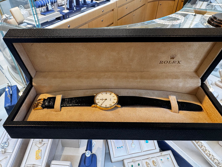 Rolex Cellini 18K Yellow Gold White Dial Leather Strap Watch