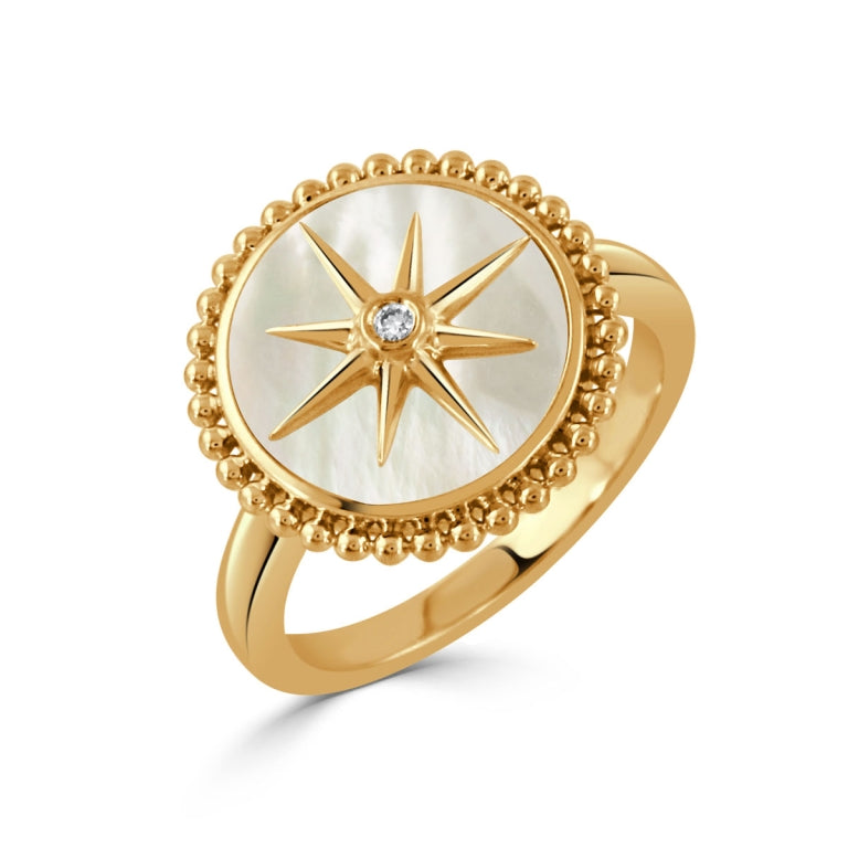 Doves 2.16 CTW Mother of Pearl & 0.02 CT Diamond 18K Yellow Gold Ring