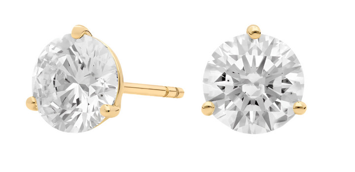 Three Prong Martini Round Brilliant Diamond Studs