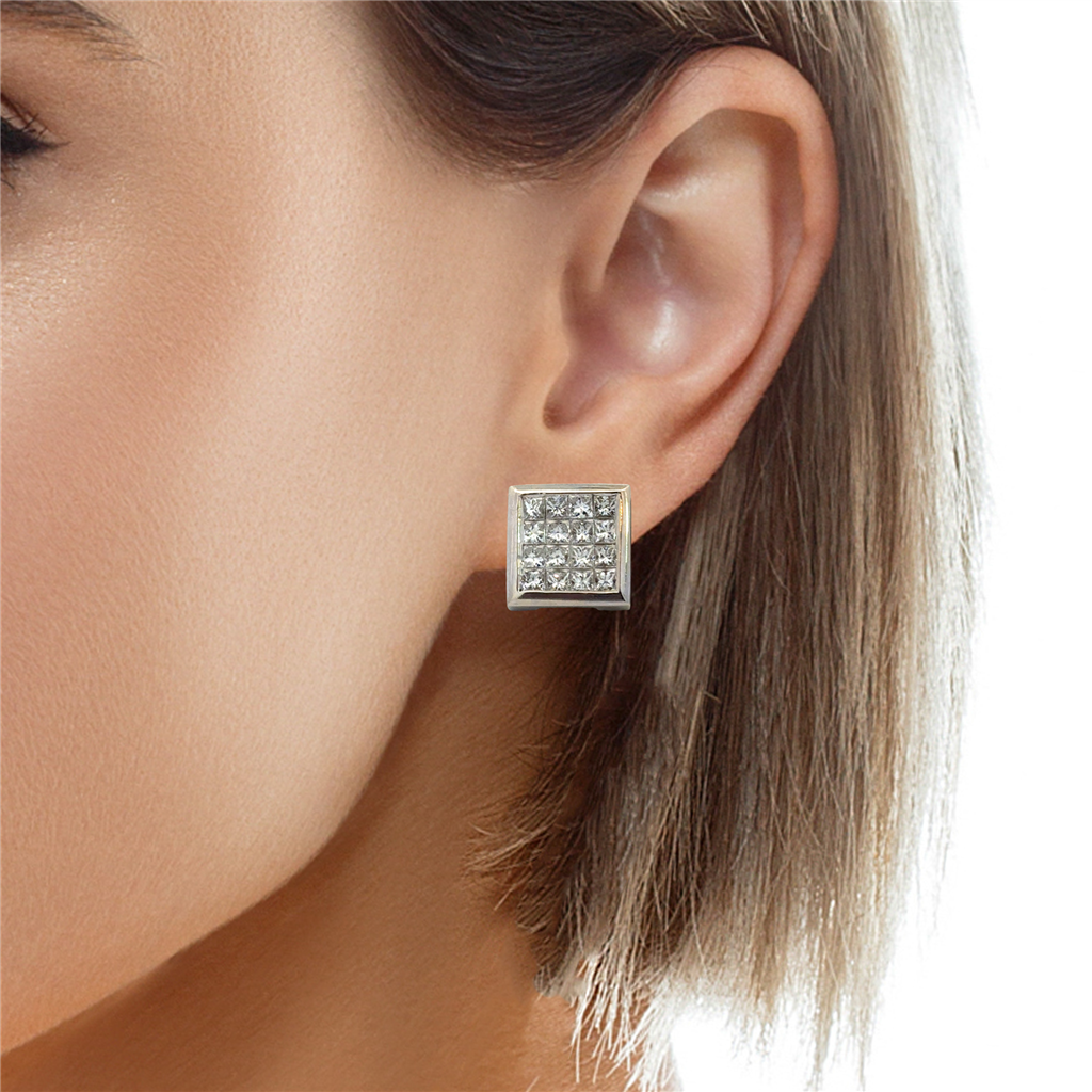 3.00 CTW Princess Cut Diamond 14K White Gold Large Square Post Earrings – 12mm