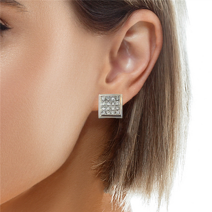 3.00 CTW Princess Cut Diamond 14K White Gold Large Square Post Earrings – 12mm