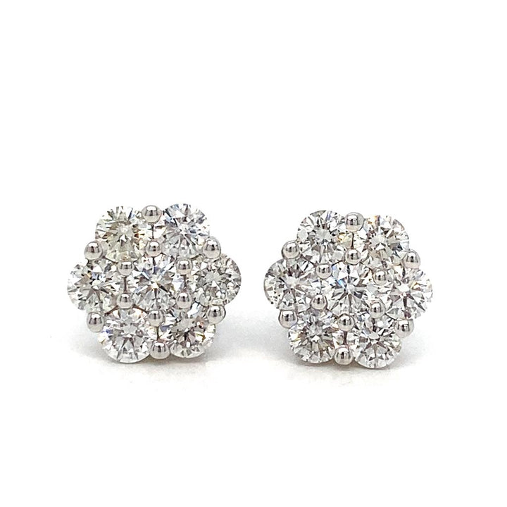1.62 CTW Round Brilliant Diamond 18K White Gold Cluster Design Earrings