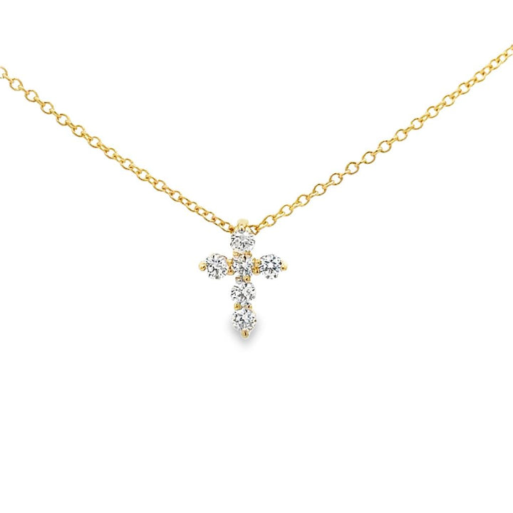 0.25 CTW Diamond 14K Yellow Gold Mini Cross Pendant Necklace