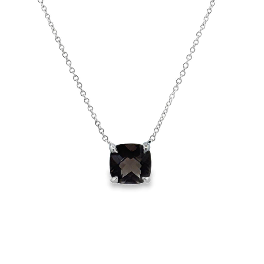 Tiffany & Co. Smoky Quartz 8mm Cushion-Cut Necklace, Sterling Silver
