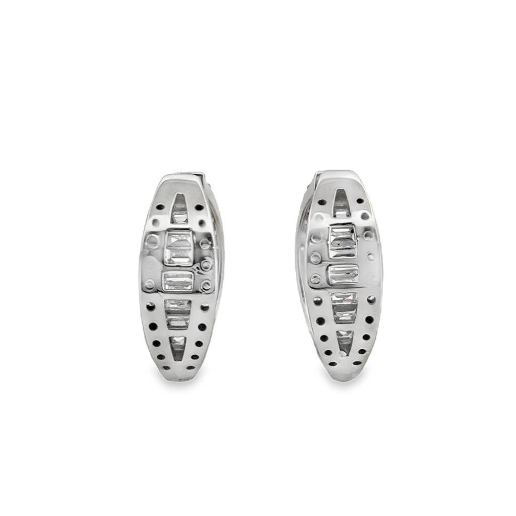 2.00 CTW Round & Baguette Diamond 14K White Gold Hoop Earrings