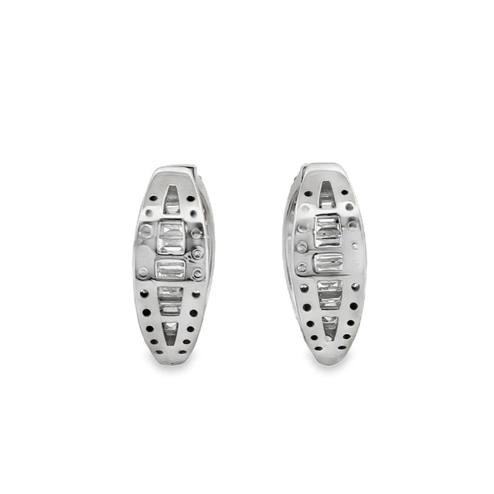 2.00 CTW Round & Baguette Diamond 14K White Gold Hoop Earrings