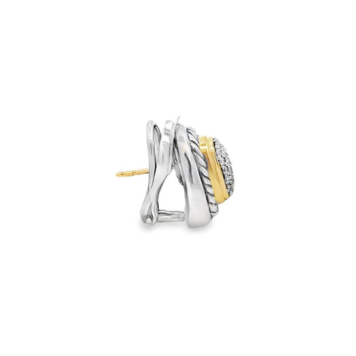Pre-Owned David Yurman 0.50 CTW Diamond Sterling Silver & 18K Yellow Gold Earrings