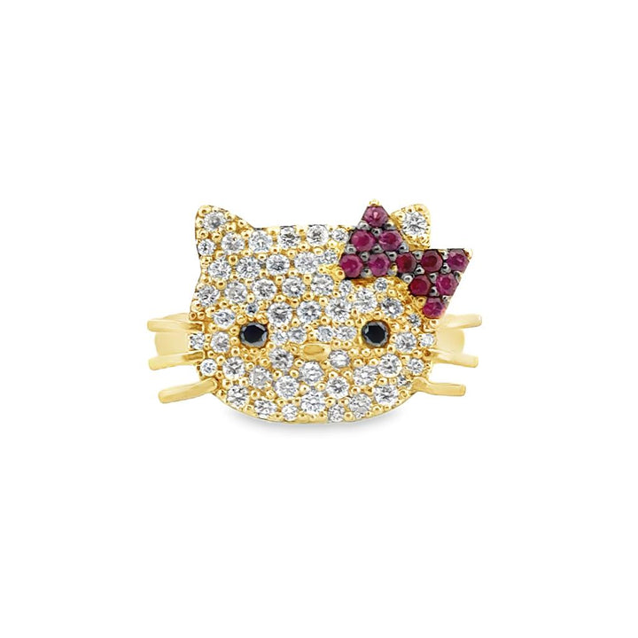 0.50 CTW Diamond & Ruby Hello Kitty Ring in 14K Yellow Gold