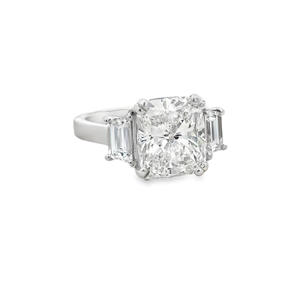 5.20 Carat Cushion H VS2 Diamond Ring with 0.80 CTW Baguette Accents in 18K White Gold