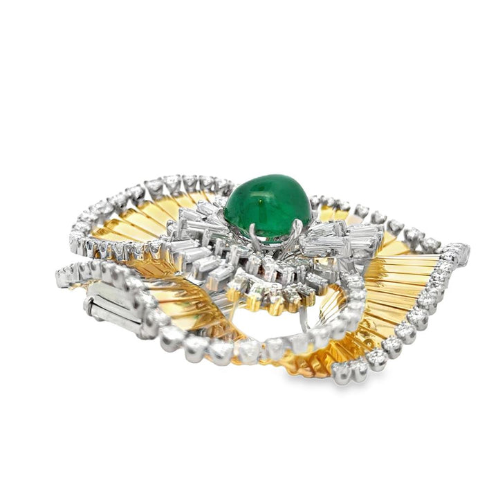Circa 1960’s Meister Diamond & Emerald Brooch – 18K Gold