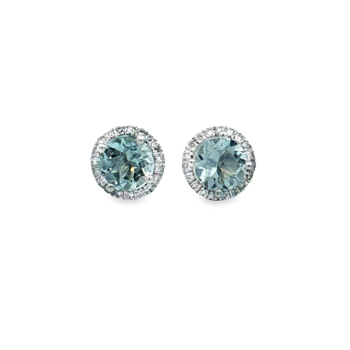 1.43 CTW Aquamarine & 0.15 CTW Diamond Halo 14K White Gold Stud Earrings