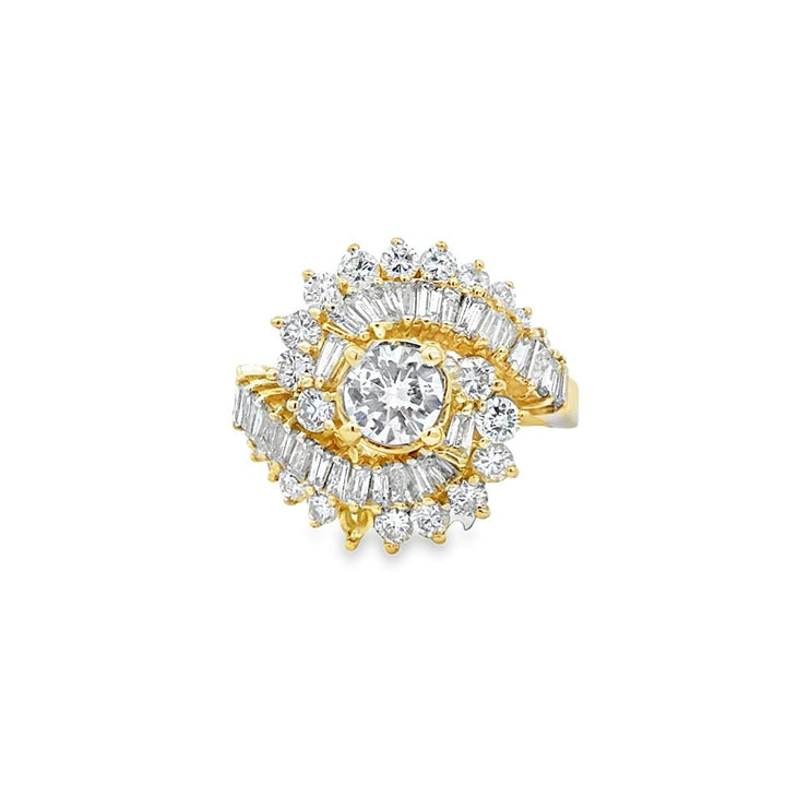 1.75 CTW Diamond Cluster 14K Yellow Gold Baguette & Round Ring