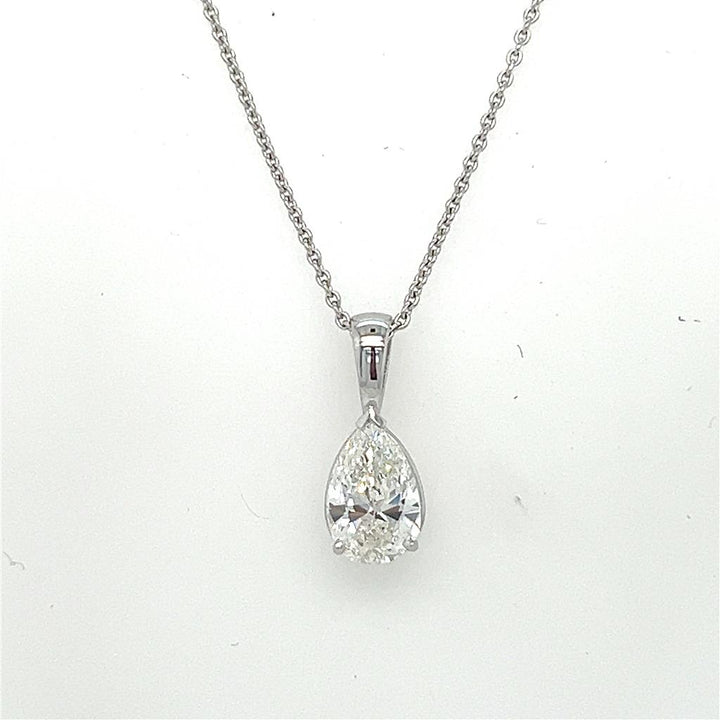 1.51 CT Pear Shape H Color SI1 Clarity Diamond 14K White Gold Pendant Necklace