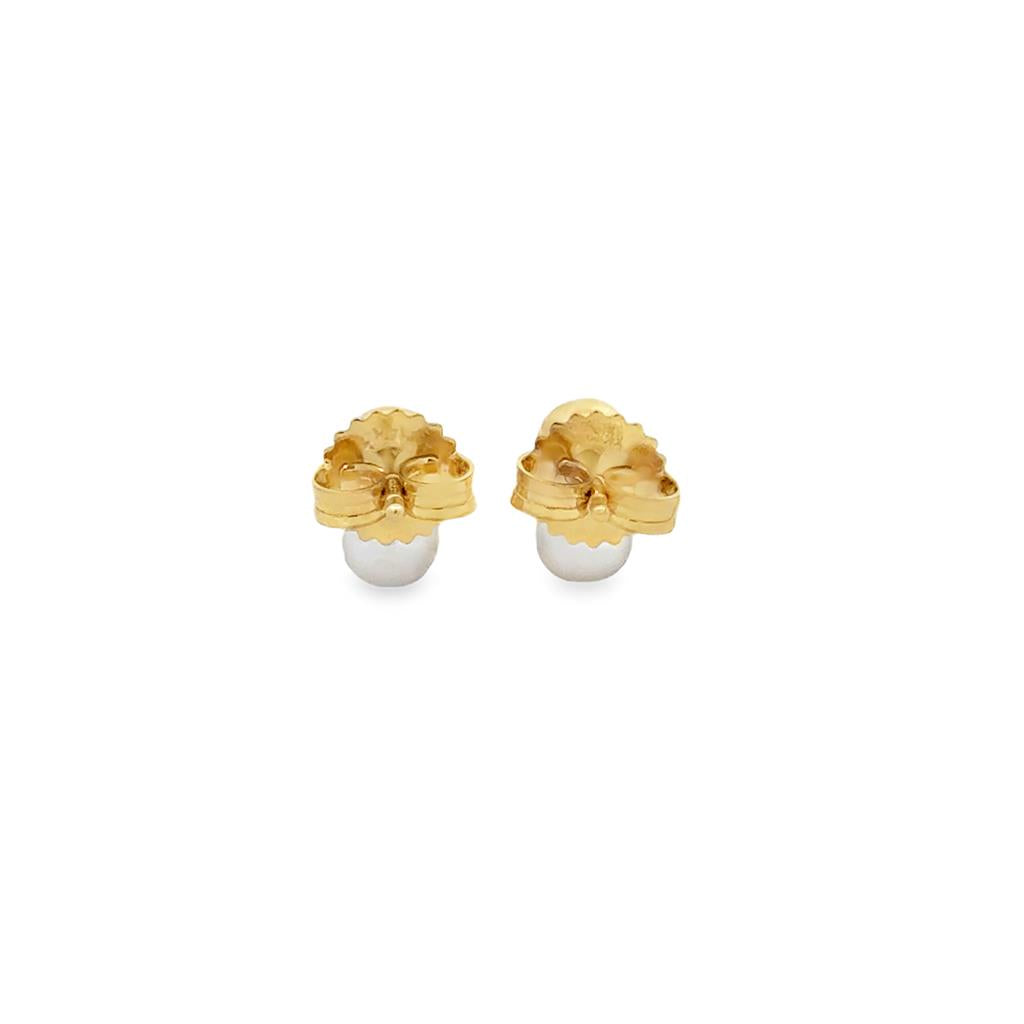 14K Yellow Gold Ball and White Pearl Drop Stud Earrings