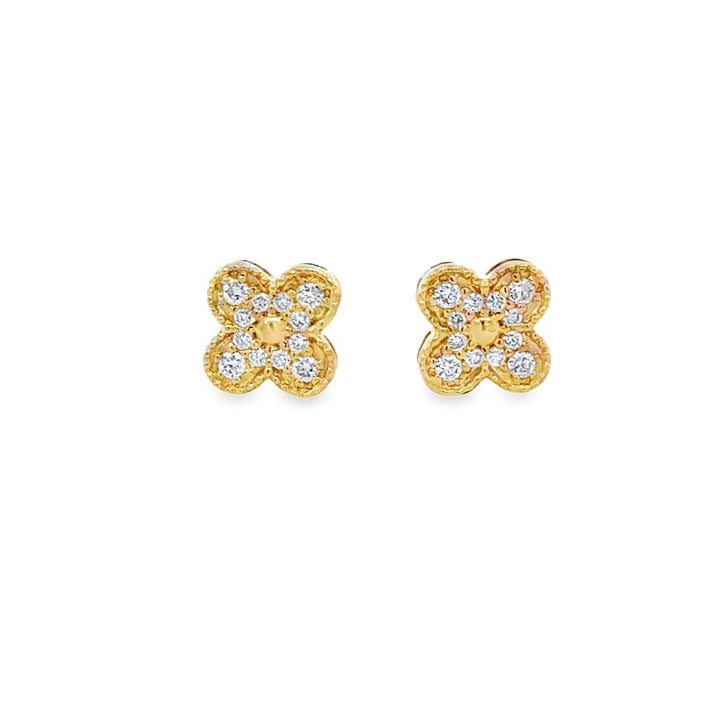 0.18 CTW Diamond 18K Yellow Gold Clover Stud Earrings