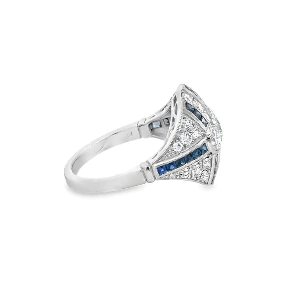 1.40 CTW Diamond & 0.62 CTW Step-Cut Sapphire Platinum Vintage-Inspired Ring