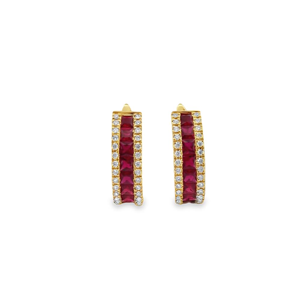 2.58 CTW Ruby & 0.46 CTW Diamond Princess Cut Earrings in 14K Yellow Gold