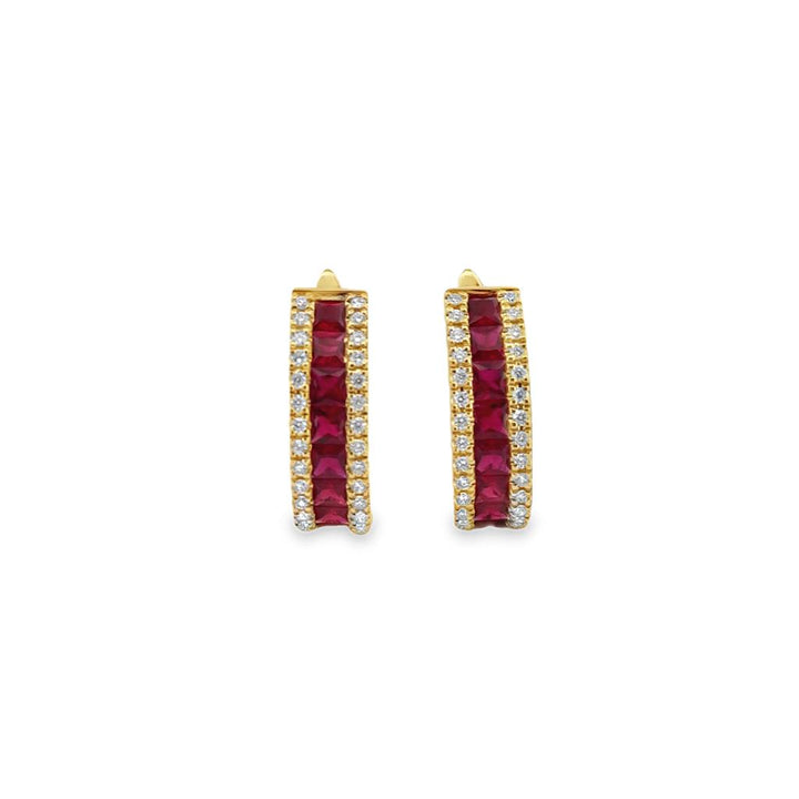 2.58 CTW Ruby & 0.46 CTW Diamond Princess Cut Earrings in 14K Yellow Gold