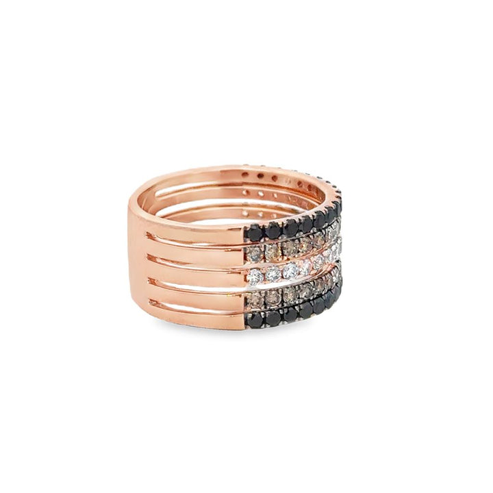1.50 CTW Black, White & Champagne Diamond Le Vian 14K Rose Gold Wide Band Ring