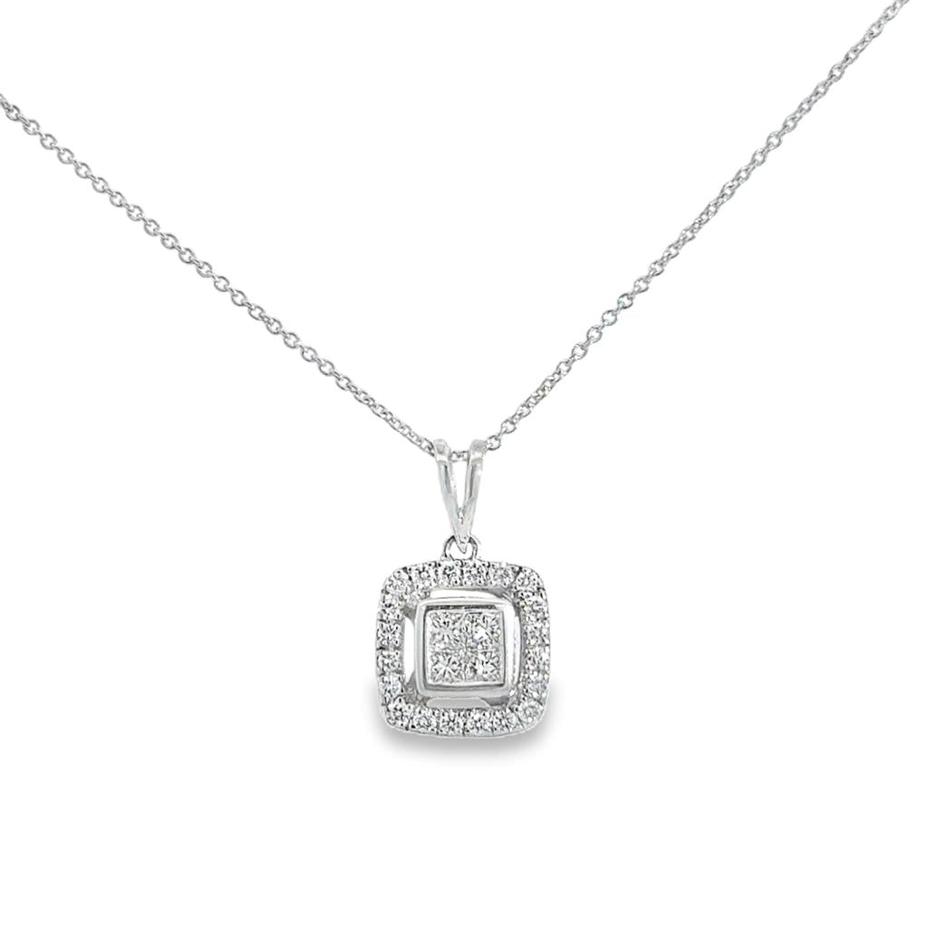 0.40 CTW Princess & Round Diamond Pendant Necklace in 14K White Gold