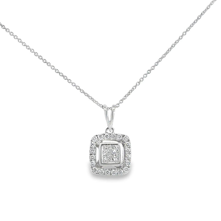 0.40 CTW Princess & Round Diamond Pendant Necklace in 14K White Gold