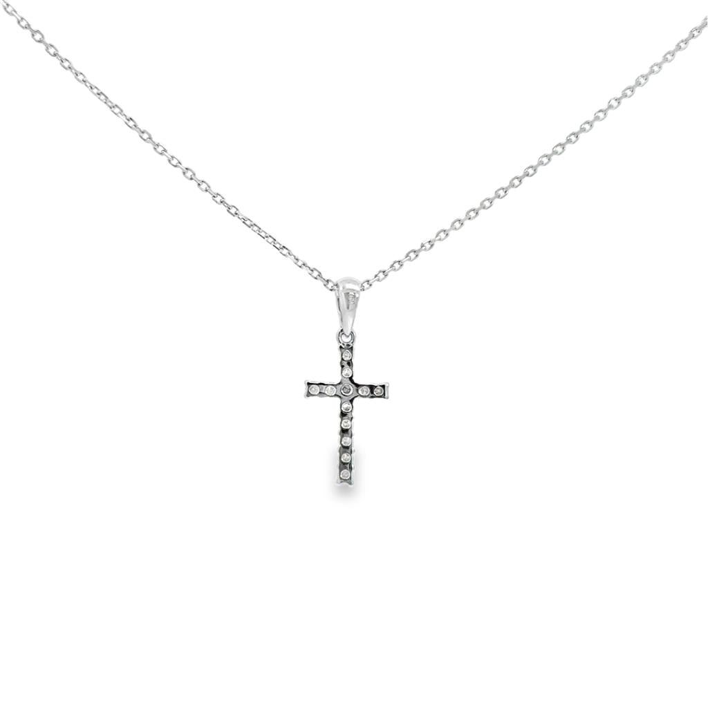 0.19 CTW Diamond 18K White Gold Mini Cross Pendant Necklace