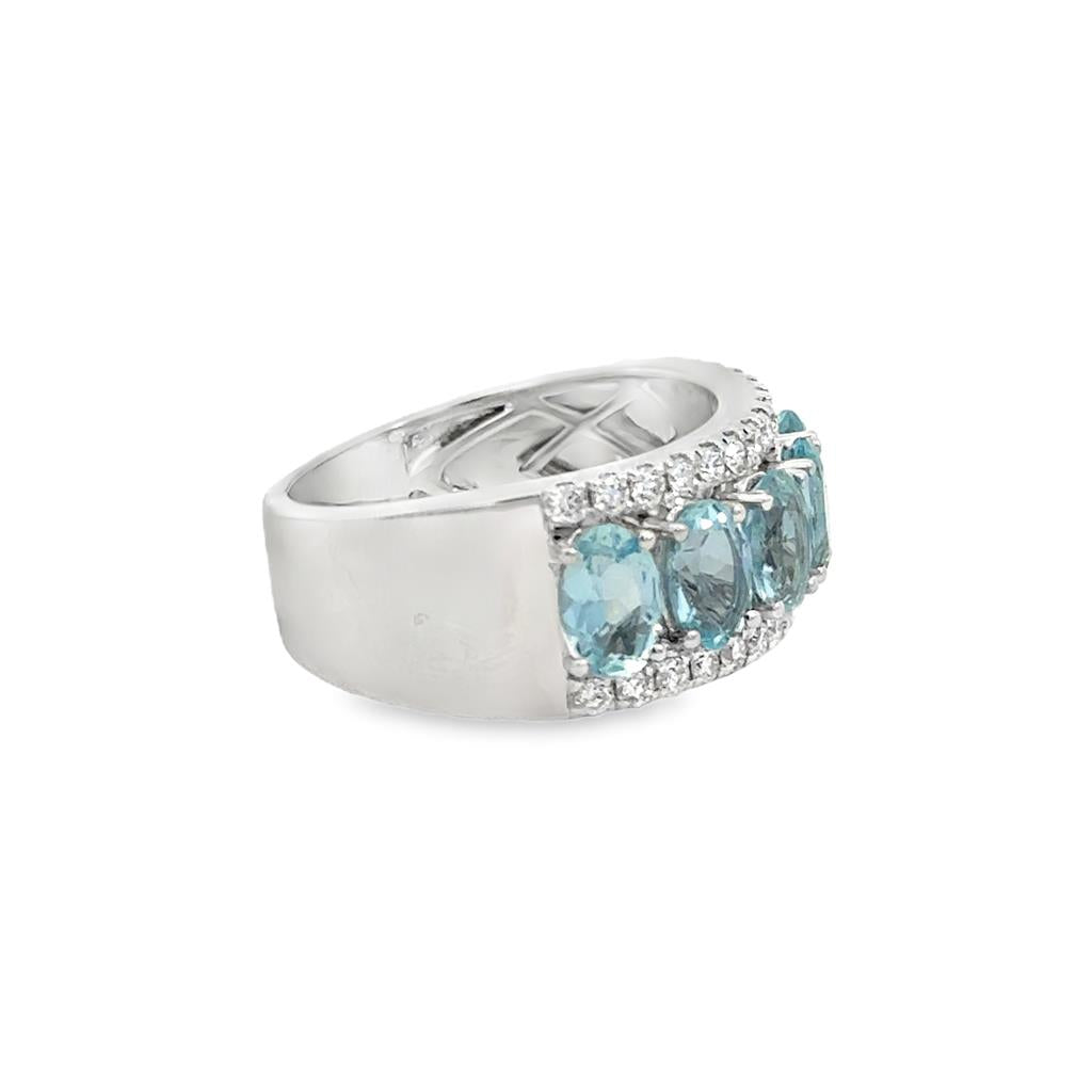 2.73 CTW Aquamarine & Diamond Wide Band Ring in 14K White Gold