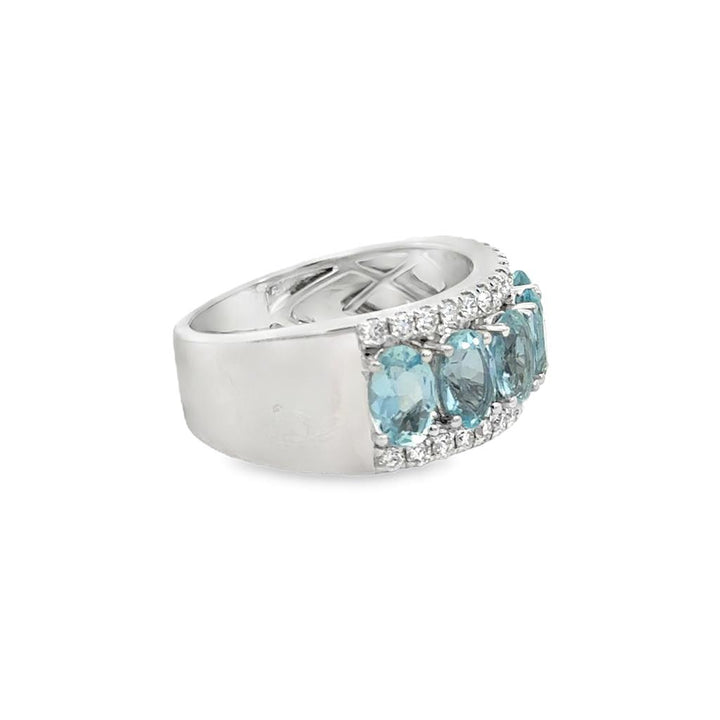 2.73 CTW Aquamarine & Diamond Wide Band Ring in 14K White Gold